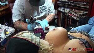 Shyla Stylez gets tatted while toying with her bosoms