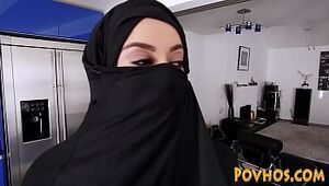 Muslim big-chested breezy point of view fellating and railing pecker in burka